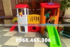 Cầu trượt 2 khối ngôi nhà cho bé, ngôi nhà cầu trượt mầm non