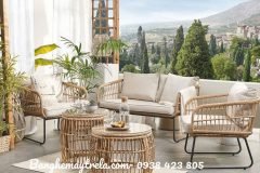 Bàn ghế sofa mây nhựa phòng khách
