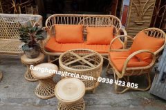 Bàn ghế mây tự nhiên tay cuộn phòng khách