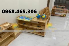 Giá để đồ chơi và học liệu mầm non, kệ gỗ 3 tầng mầm non mẫu giáo