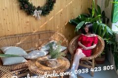 Bàn ghế mây nhỏ gọn cánh sen