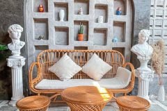 Bàn ghế sofa mây tay cuộn phòng khách