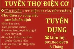 Tuyển thợ điện cơ sửa chữa motor, bơm nước, khoan mài làm ở ĐN