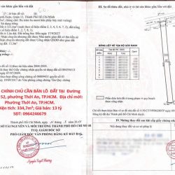 HOT HOT – CHÍNH CHỦ CẦN BÁN LÔ  ĐẤT TẠI  Đường Thạnh Xuân 52, phường Thới An,