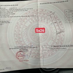 Chủ ngộp cần bán nền thổ cư 5x26, ngay thị trấn Đức Hòa, dân cư đông,sổ sẵn