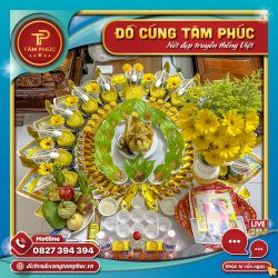 Mâm cúng Đầy Tháng Tone màu Vàng cho bé.