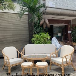 Bàn ghế mây phòng khách lưng V đơn giản