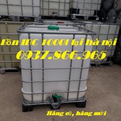 Bồn IBC 1000l mới, bồn 1000l cũ, bồn có van xả dưới đáy, bồn 1 khối, bồn màu trắ