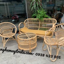 Bàn ghế sofa mây tự nhiên tay cuộn phòng khách