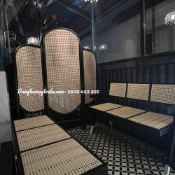 Bình phong mây khung đen kết hợp lưới