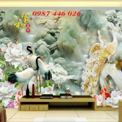 Tranh chim công- gạch tranh ốp tường 3d