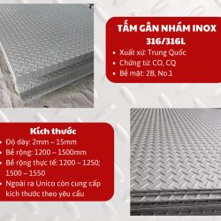 Tấm gân nhám inox 316/316L - Unico Steel