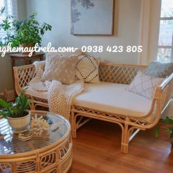 Ghế sofa dài mây tự nhiên lưng đan caro