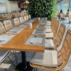 Ghế mây tre đan chân sắt cafe