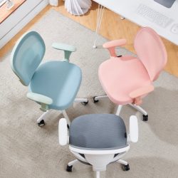 Ghế xoay lưới trẻ em chống gù bản mới , lưng lưới cố định, chân xoay nhựa đúc,