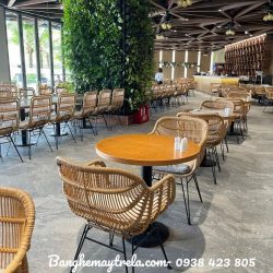 Ghế chân sắt song mây