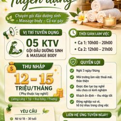 HYE SPA tuyển nv gội dưỡng sinh, massage body cổ vai gáy làm ở GV