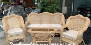 Bàn ghế sofa mây tự nhiên kết hợp lưới mắt cáo
