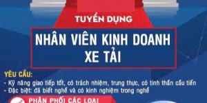 Tuyển NVKD xe tải ưu tiên có kinh nghiệm tại HCM, BD, Đồng Nai