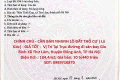CHÍNH CHỦ - CẦN BÁN NHANH LÔ ĐẤT THỔ CƯ ( Lô Góc) - GIÁ TỐT -  Vị Trí Tại Xã