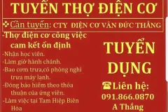 Tuyển thợ điện cơ tại Đồng Nai