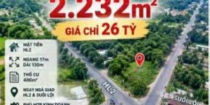 2.232M² ĐẤT MẶT TIỀN HL2- CỦ CHI – NGANG 17M – 400M² THỔ CƯ – GIÁ 26 TỶ